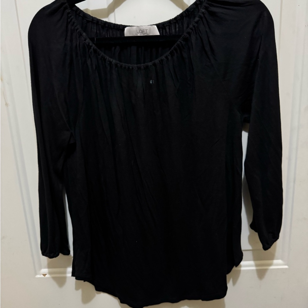LOFT Black Blouse with Gathered Neckline